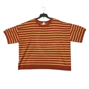 Grace + Karma Striped Sweater Women's 2X Terracotta Cream Short Sleeve Cozy NWT